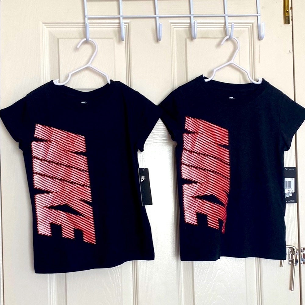 2 Nike Kids Black Tees with Logo Graphic size 6 girls